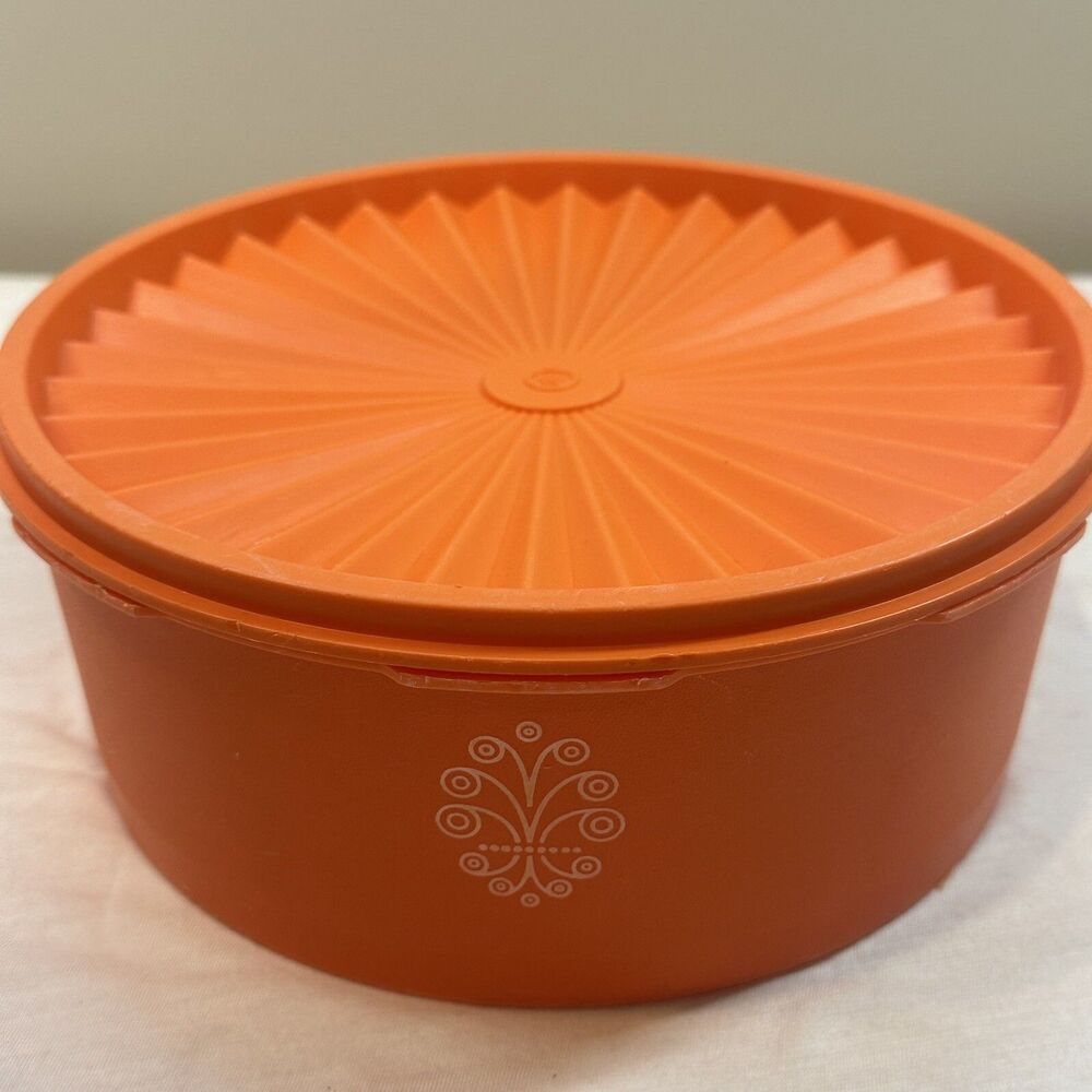 Vintage Tupperware Orange Canister With Lid
